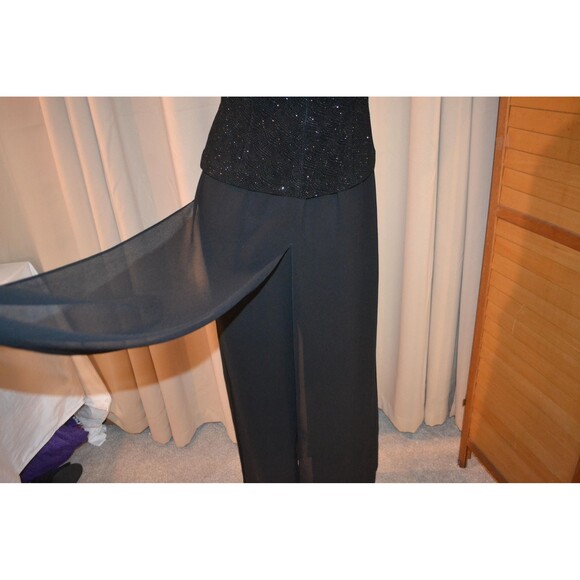 Vintage Black One Piece Pallazzo with Peplum Sparkle Top and Sheer Layover - Picture 8 of 8